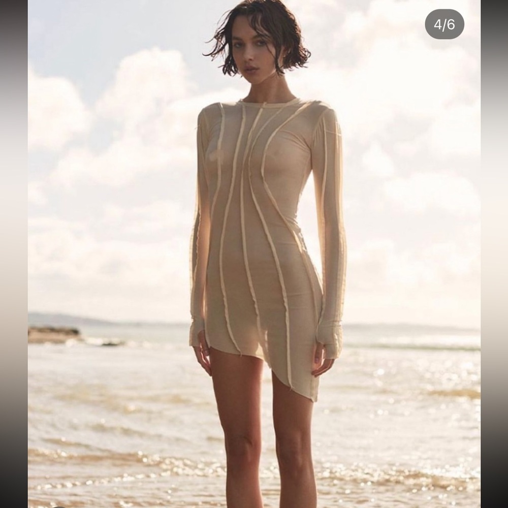 NWT SAMI MIRO VINTAGE Asymmetric Baby Rib Mini Dress in White